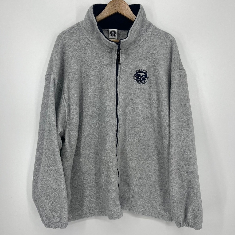 San Diego Zoo Wild Animal Park Mens‎ XL Gray Full Zip Fleece Jacket Vintage